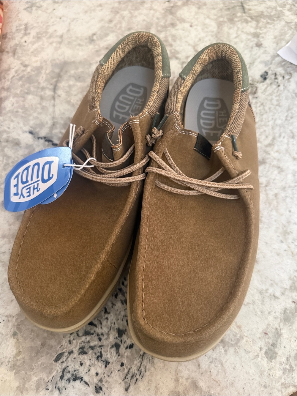 Hey Dude Casual Lace-Up Moc Toe Shoes in Tan Brown - Paul wide extra grip 12wide